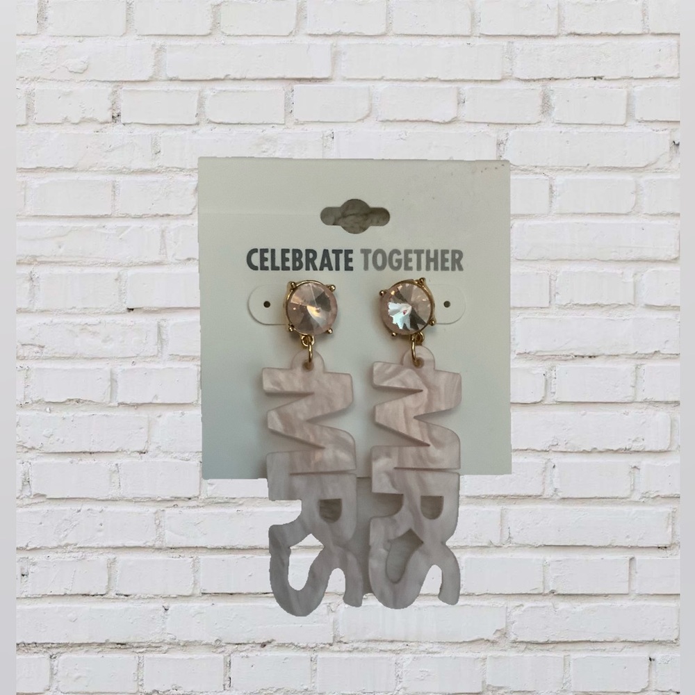 MRS Pink Acrylic Dangle Earrings